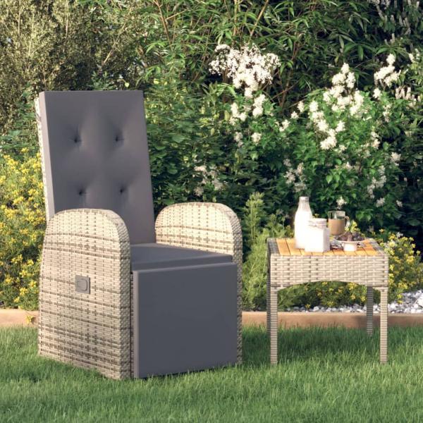 ARDEBO.de - Gartensessel Verstellbar mit Kissen Grau Poly Rattan