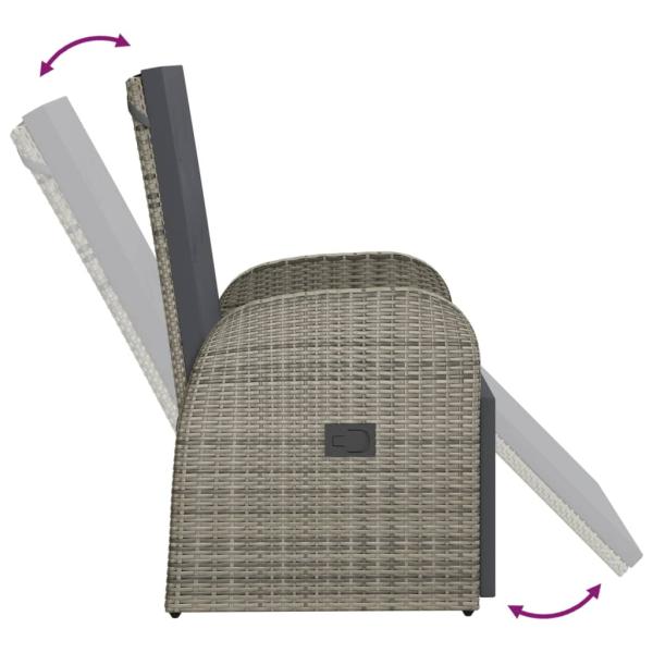 Gartensessel Verstellbar mit Kissen Grau Poly Rattan