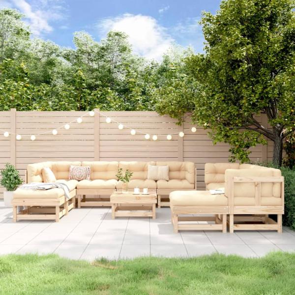 ARDEBO.de - 11-tlg. Garten-Lounge-Set Massivholz Kiefer