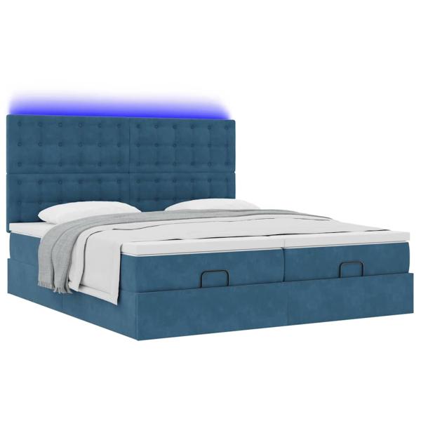 Ottoman-Bett mit Matratzen & LEDs Dunkelblau 160x200 cm Samt