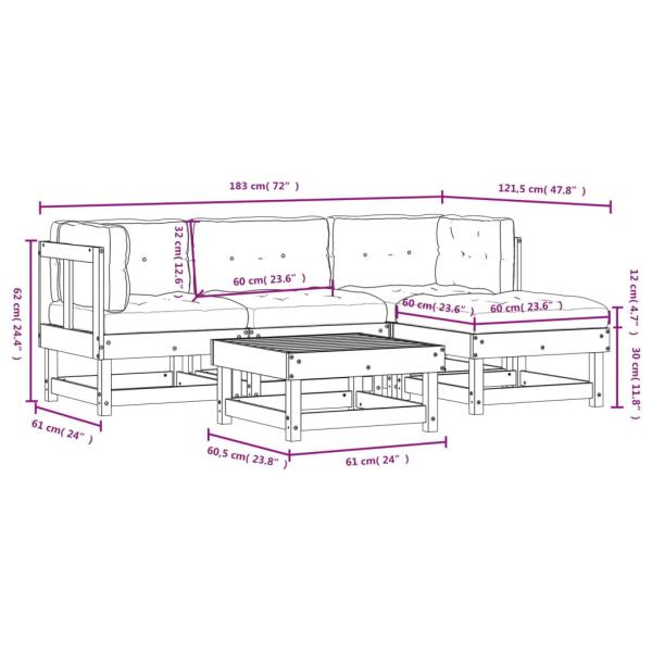 5-tlg. Garten-Lounge-Set mit Kissen Massivholz Douglasie