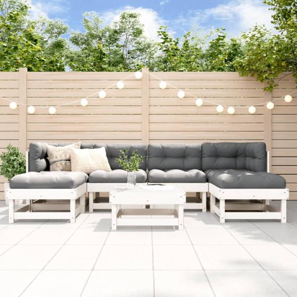 ARDEBO.de - 7-tlg. Garten-Lounge-Set Weiß Massivholz Kiefer