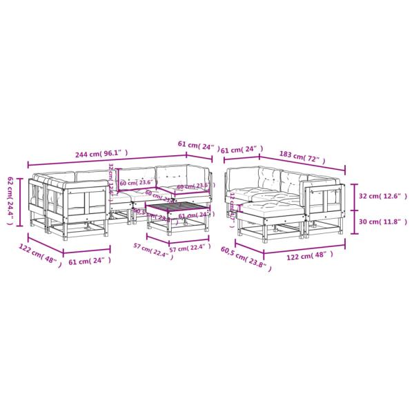 10-tlg. Garten-Lounge-Set mit Kissen Massivholz Douglasie