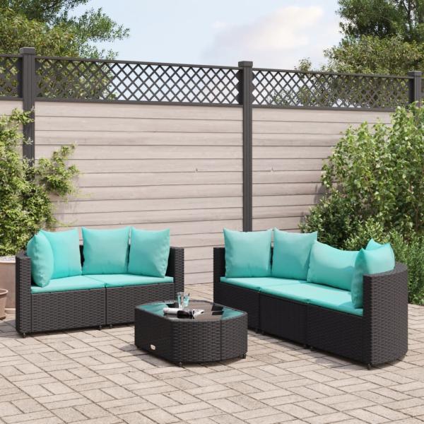 ARDEBO.de - 6-tlg. Garten-Sofagarnitur mit Kissen Schwarz Poly Rattan