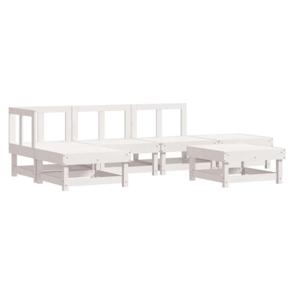 6-tlg. Garten-Lounge-Set Weiß Massivholz Kiefer