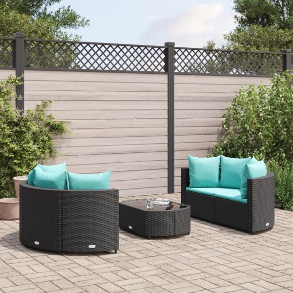 ARDEBO.de - 5-tlg. Garten-Sofagarnitur mit Kissen Schwarz Poly Rattan