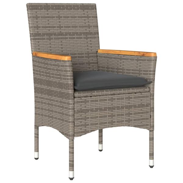 7-tlg. Garten-Essgruppe mit Kissen Grau Poly Rattan und Glas