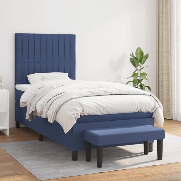 ARDEBO.de - Boxspringbett mit Matratze Blau 100x200 cm Stoff