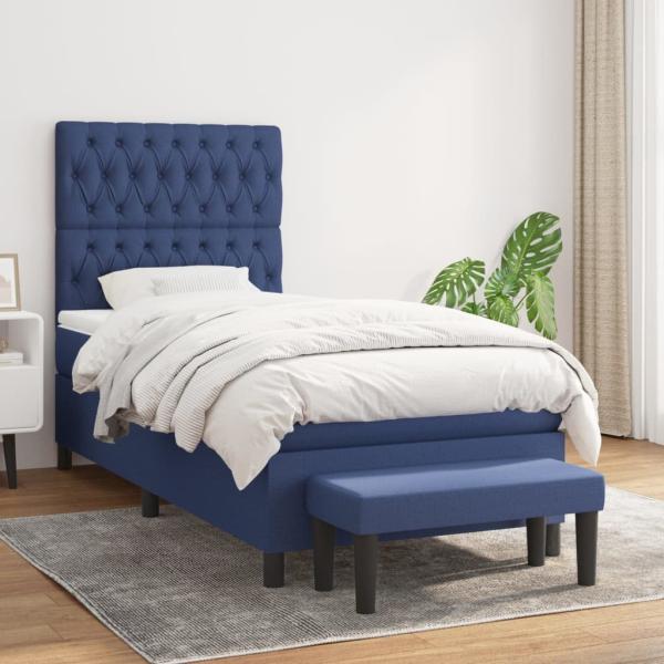 ARDEBO.de - Boxspringbett mit Matratze Blau 90x190 cm Stoff