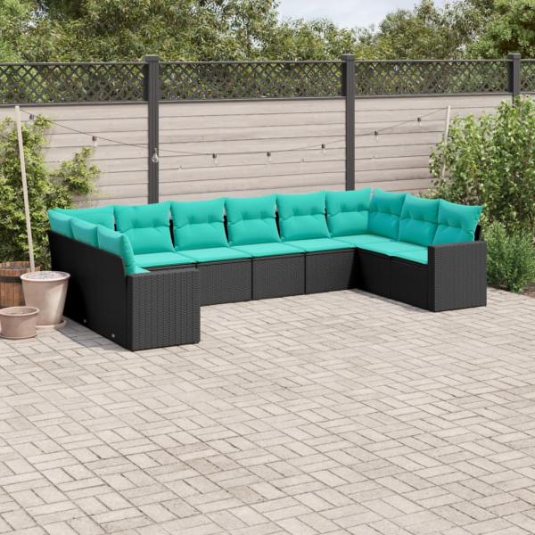 ARDEBO.de - 10-tlg. Garten-Sofagarnitur mit Kissen Schwarz Poly Rattan