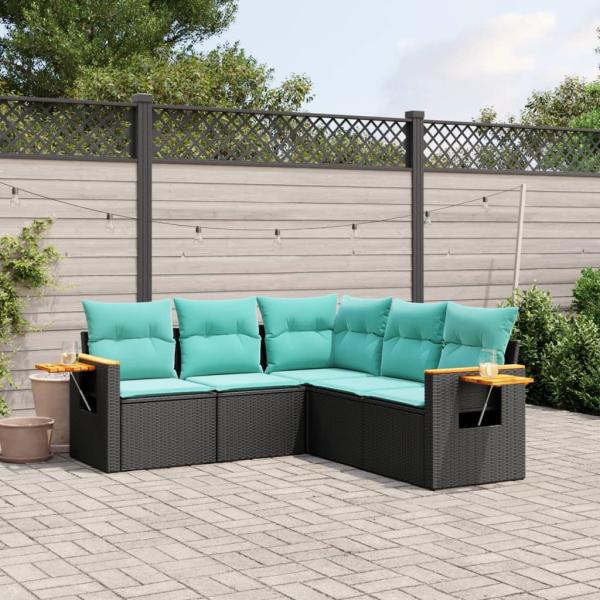 ARDEBO.de - 5-tlg. Garten-Sofagarnitur mit Kissen Schwarz Poly Rattan