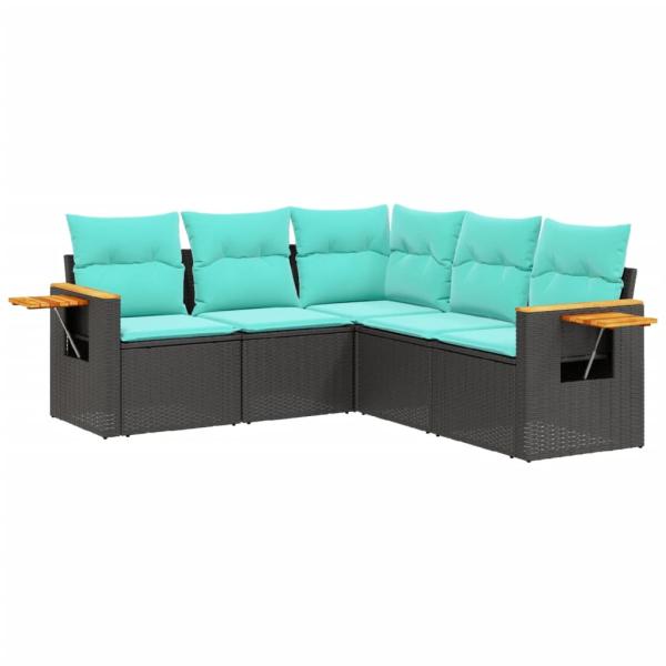 5-tlg. Garten-Sofagarnitur mit Kissen Schwarz Poly Rattan