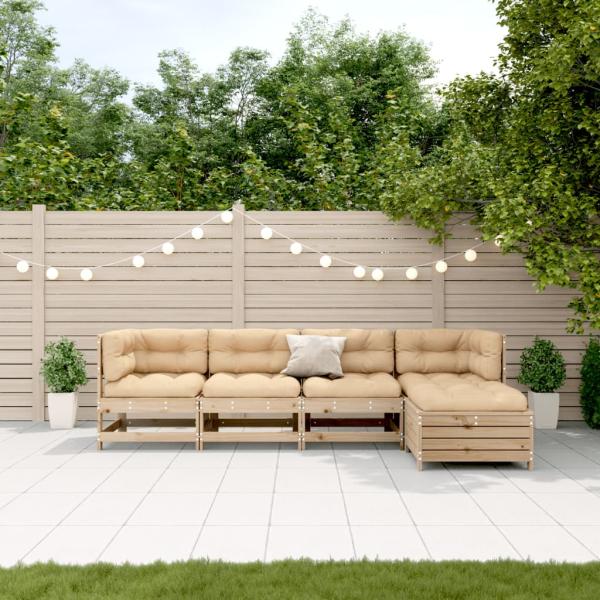 ARDEBO.de - 5-tlg. Garten-Lounge-Set mit Kissen Massivholz Kiefer
