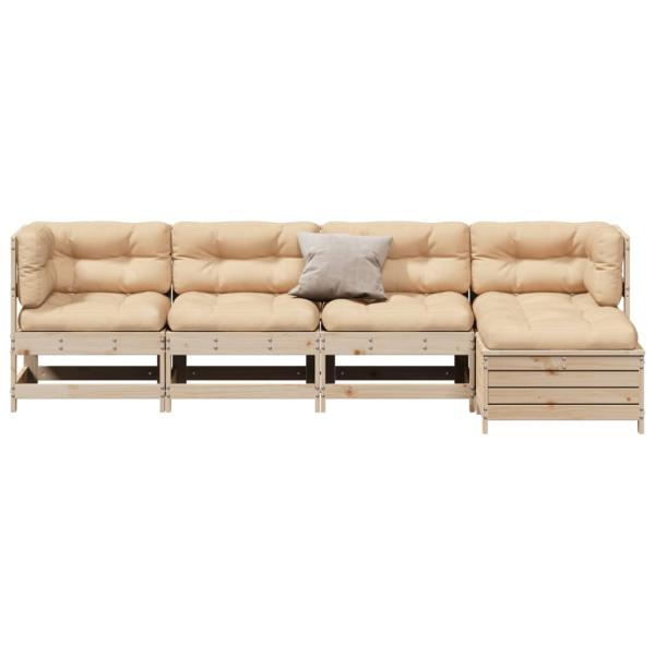 5-tlg. Garten-Lounge-Set mit Kissen Massivholz Kiefer