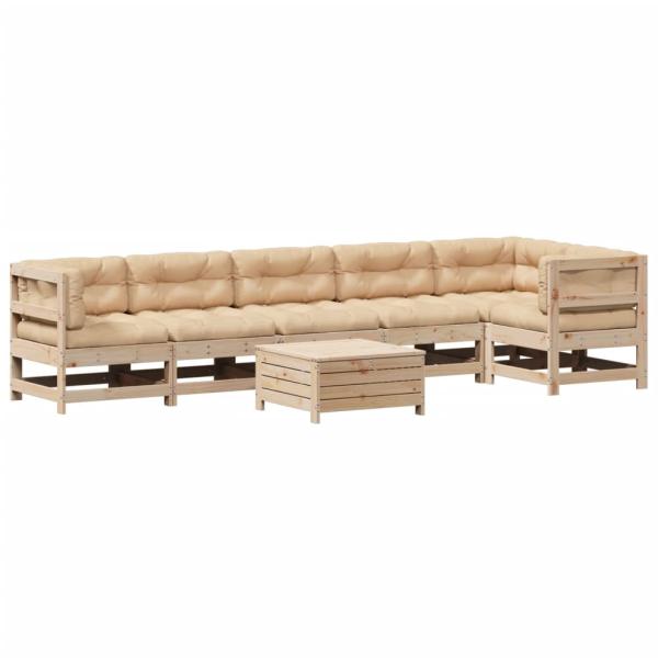 7-tlg. Garten-Lounge-Set mit Kissen Massivholz Kiefer