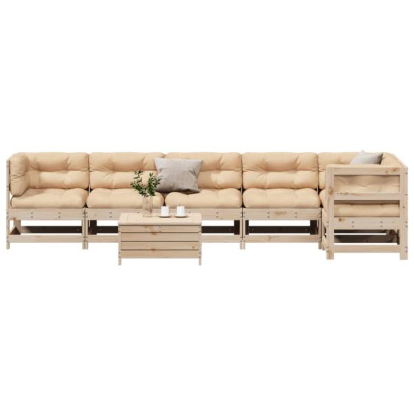 7-tlg. Garten-Lounge-Set mit Kissen Massivholz Kiefer