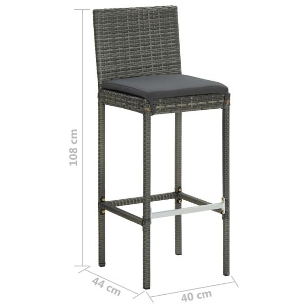 Garten-Barhocker mit Kissen 4 Stk. Grau Poly Rattan