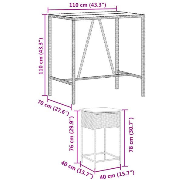 7-tlg. Gartenbar-Set mit Kissen Schwarz Poly Rattan