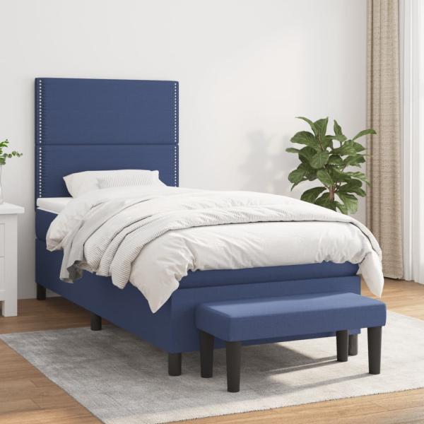 ARDEBO.de - Boxspringbett mit Matratze Blau 100x200 cm Stoff