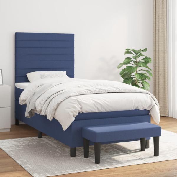 ARDEBO.de - Boxspringbett mit Matratze Blau 90x200 cm Stoff