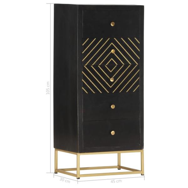 Schubladenschrank Schwarz Golden 45x30x105cm Mangoholz