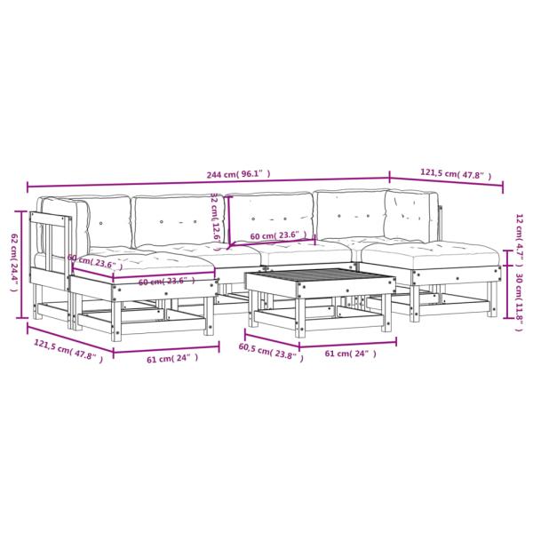 7-tlg. Garten-Lounge-Set mit Kissen Massivholz Douglasie