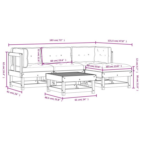 5-tlg. Garten-Lounge-Set mit Kissen Imprägniertes Kiefernholz