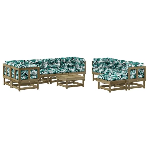 10-tlg. Garten-Lounge-Set mit Kissen Kiefernholz Imprägniert