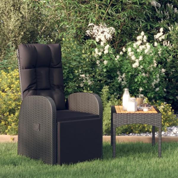 ARDEBO.de - Gartensessel Verstellbar mit Kissen Schwarz Poly Rattan