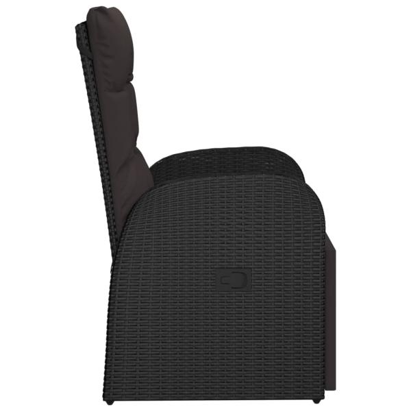 Gartensessel Verstellbar mit Kissen Schwarz Poly Rattan