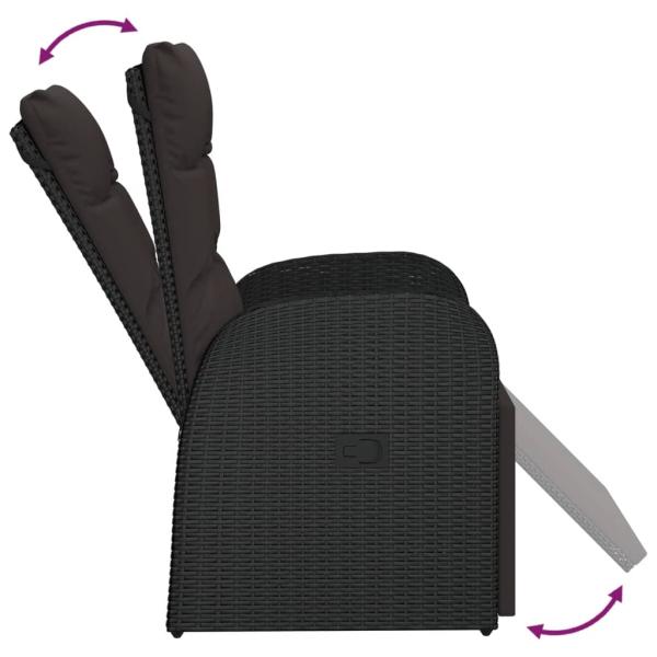 Gartensessel Verstellbar mit Kissen Schwarz Poly Rattan