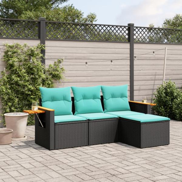 ARDEBO.de - 4-tlg. Garten-Sofagarnitur mit Kissen Schwarz Poly Rattan
