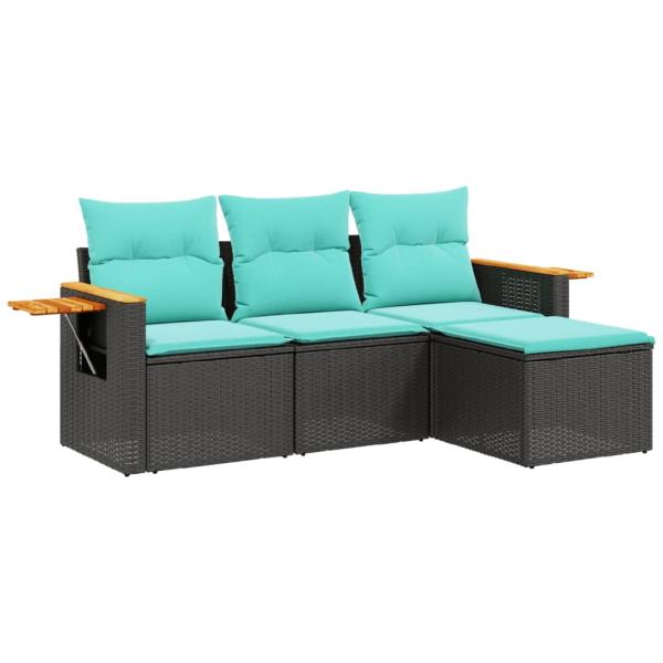 4-tlg. Garten-Sofagarnitur mit Kissen Schwarz Poly Rattan