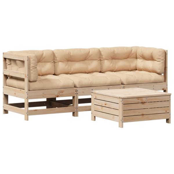 4-tlg. Garten-Lounge-Set mit Kissen Massivholz Kiefer