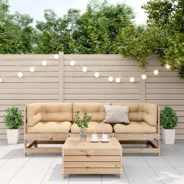 4-tlg. Garten-Lounge-Set mit Kissen Massivholz Kiefer