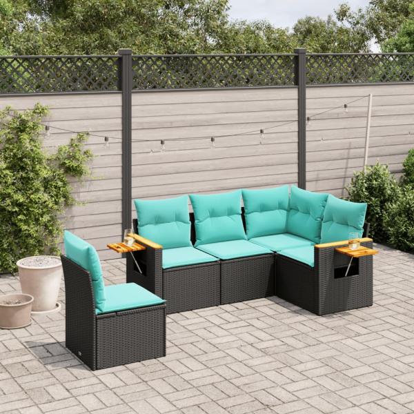 ARDEBO.de - 5-tlg. Garten-Sofagarnitur mit Kissen Schwarz Poly Rattan