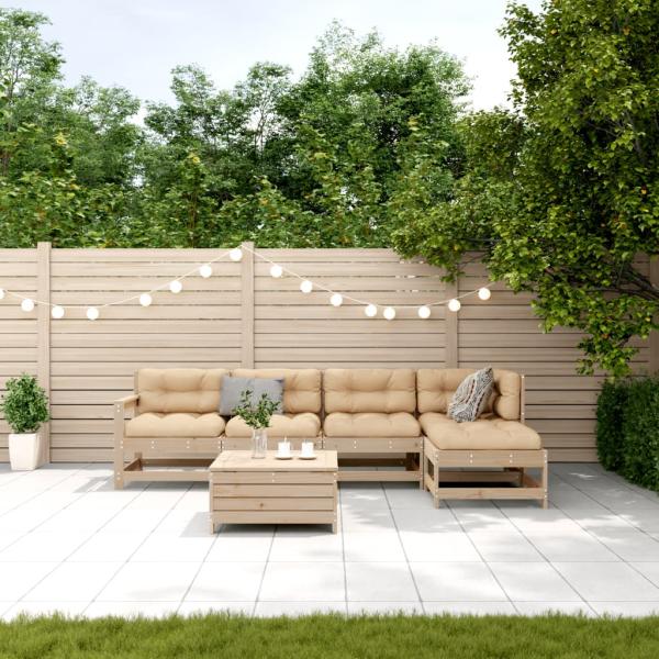 6-tlg. Garten-Lounge-Set mit Kissen Massivholz Kiefer
