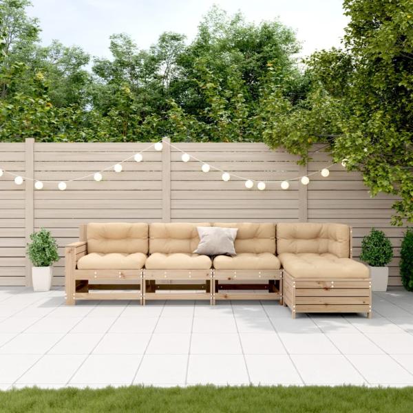ARDEBO.de - 5-tlg. Garten-Lounge-Set mit Kissen Massivholz Kiefer
