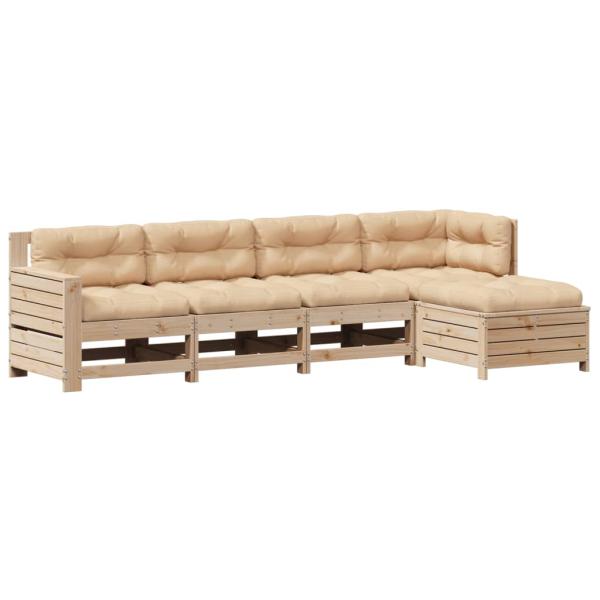 5-tlg. Garten-Lounge-Set mit Kissen Massivholz Kiefer