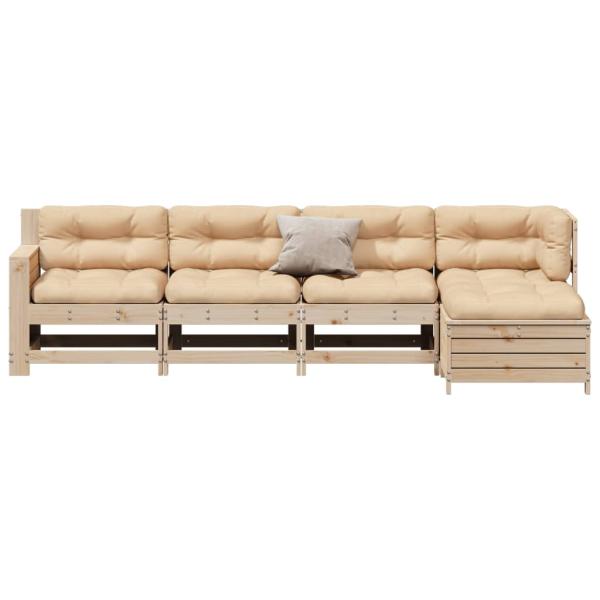 5-tlg. Garten-Lounge-Set mit Kissen Massivholz Kiefer