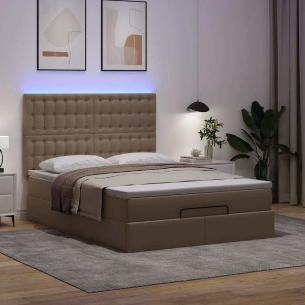Ottoman-Bett mit Matratze & LEDs 140x190cm Kunstleder