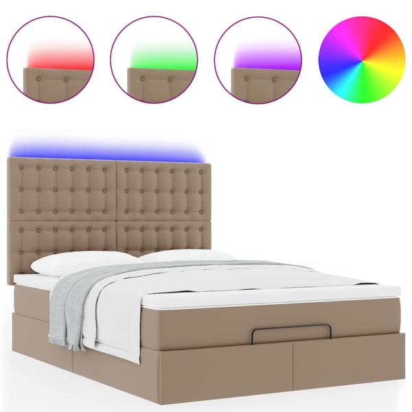 Ottoman-Bett mit Matratze & LEDs 140x190cm Kunstleder