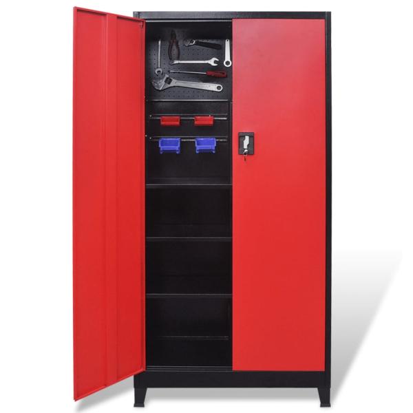 Werkzeugschrank mit 2 Türen Stahl 90x40x180 cm Schwarz/Rot