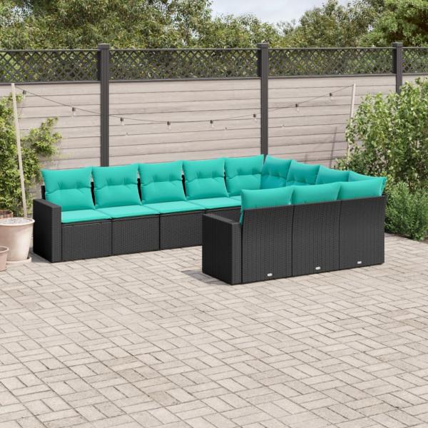 ARDEBO.de - 10-tlg. Garten-Sofagarnitur mit Kissen Schwarz Poly Rattan