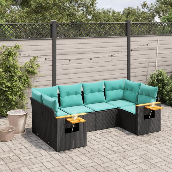 ARDEBO.de - 6-tlg. Garten-Sofagarnitur mit Kissen Schwarz Poly Rattan