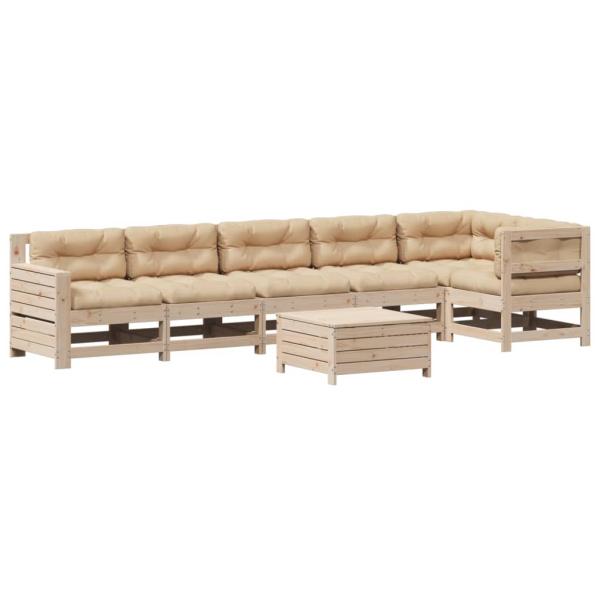 7-tlg. Garten-Lounge-Set mit Kissen Massivholz Kiefer