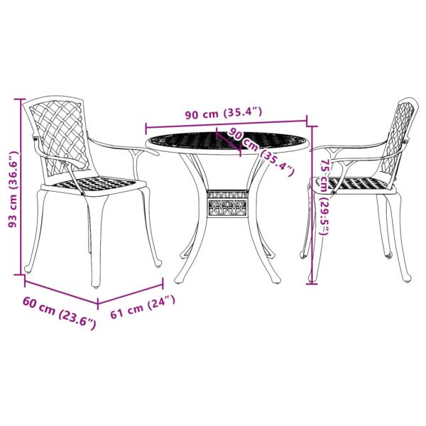 3-tlg. Bistro-Set Bronzen Aluminiumguss