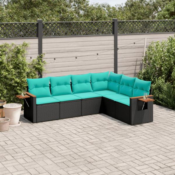 ARDEBO.de - 6-tlg. Garten-Sofagarnitur mit Kissen Schwarz Poly Rattan