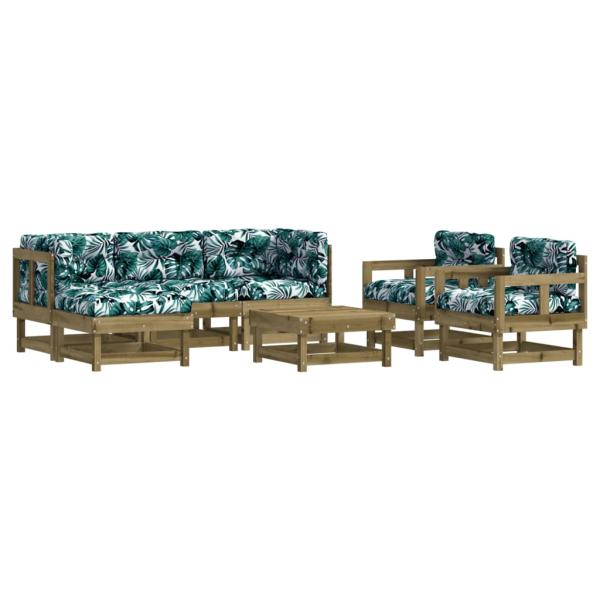 7-tlg. Garten-Lounge-Set mit Kissen Imprägniertes Kiefernholz