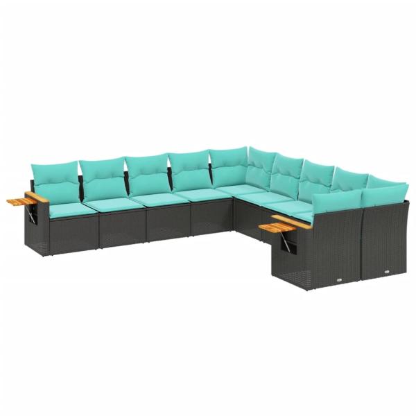 10-tlg. Garten-Sofagarnitur mit Kissen Schwarz Poly Rattan